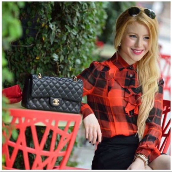 KATE SPADE Women's Red Plaid Ruffle Long Sleeve Silk Blouse Size 4 - Picture 12 of 15